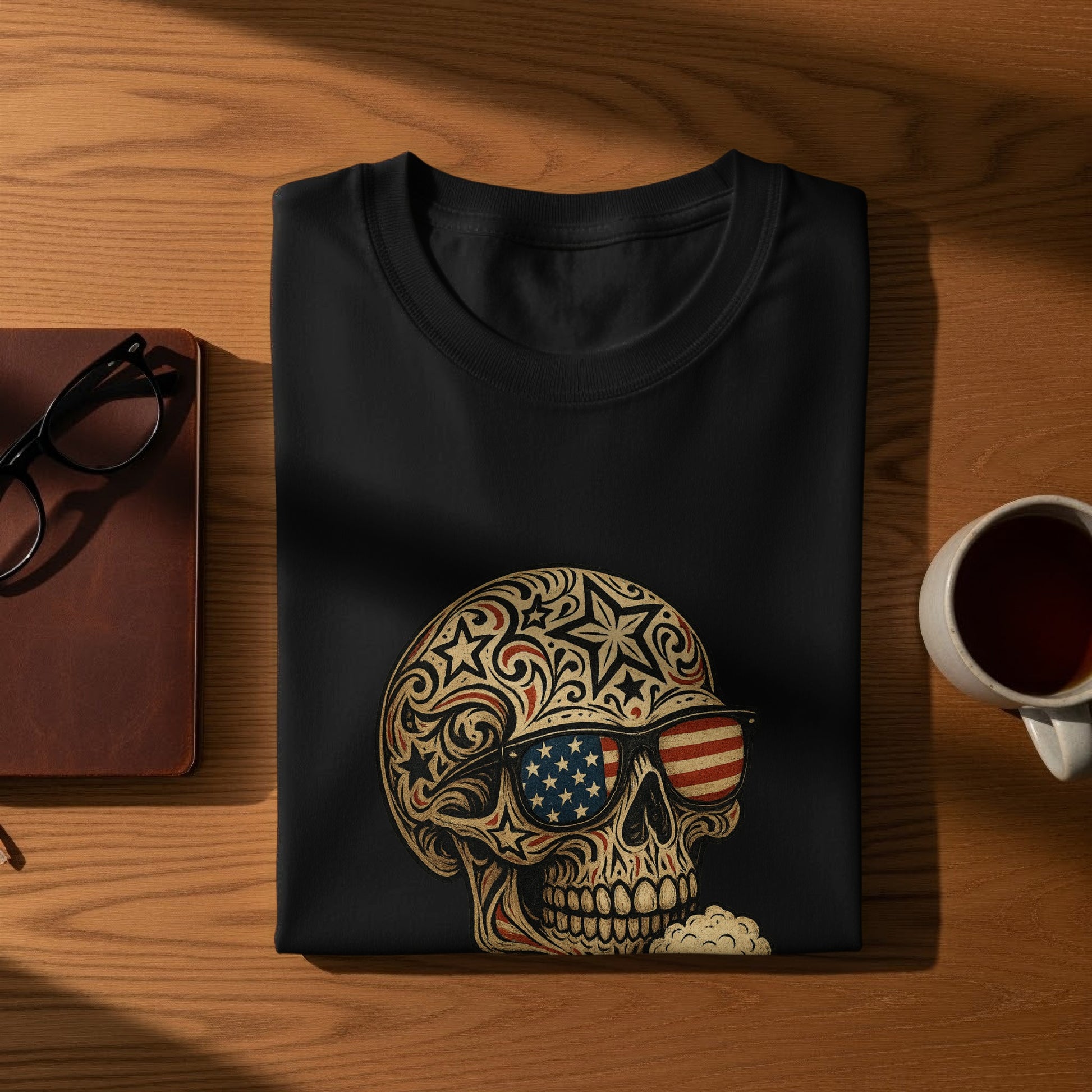 Patriotic Skull with Star Glasses Graphic Shirt product