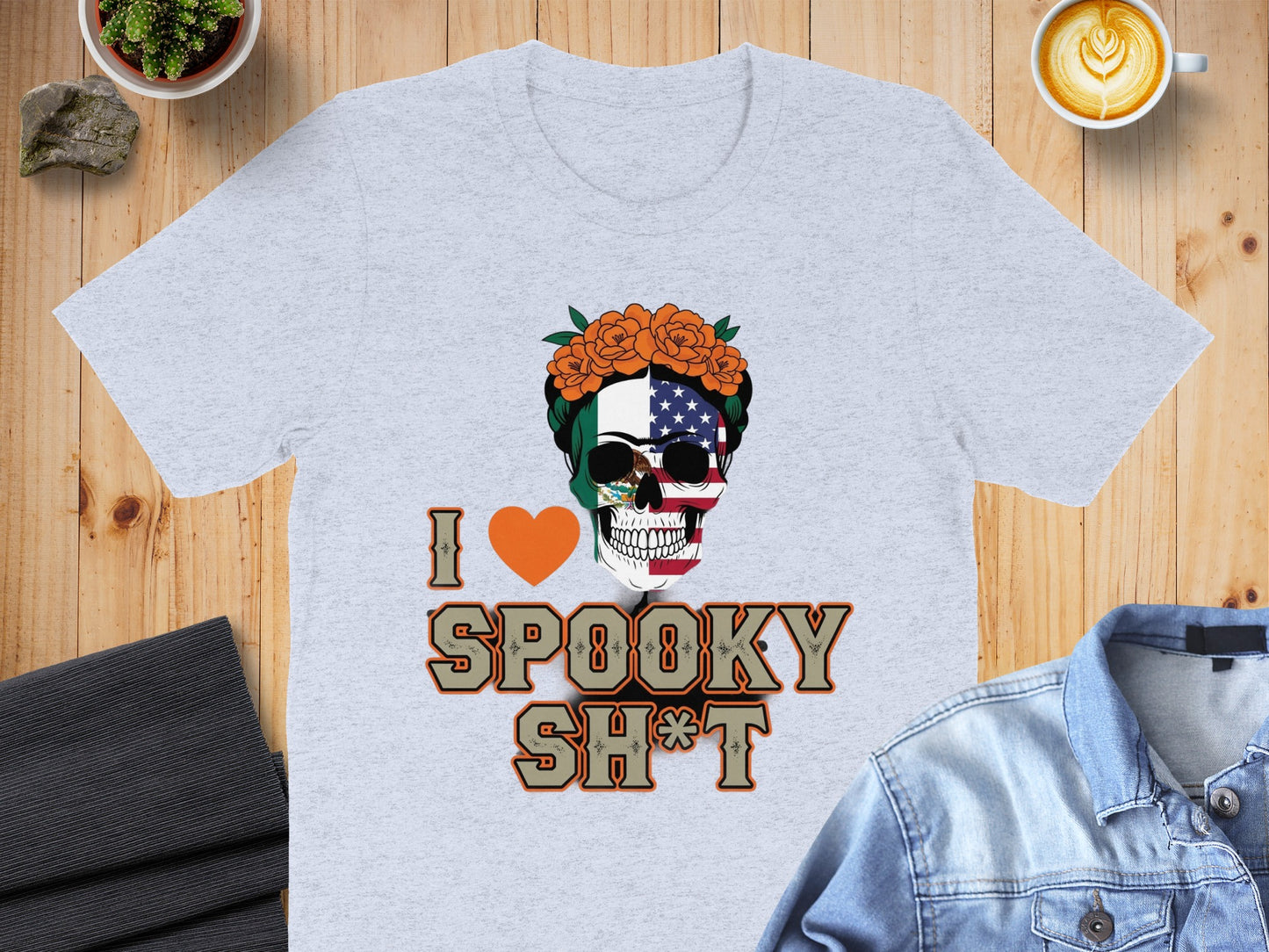 I Love Spooky Skull with Roses Printed T-shirt product