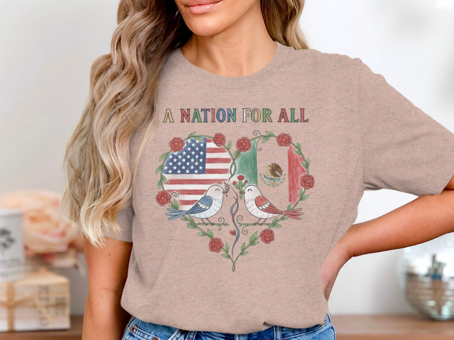 A Nation For All Heart-shaped Birds T-shirt product type