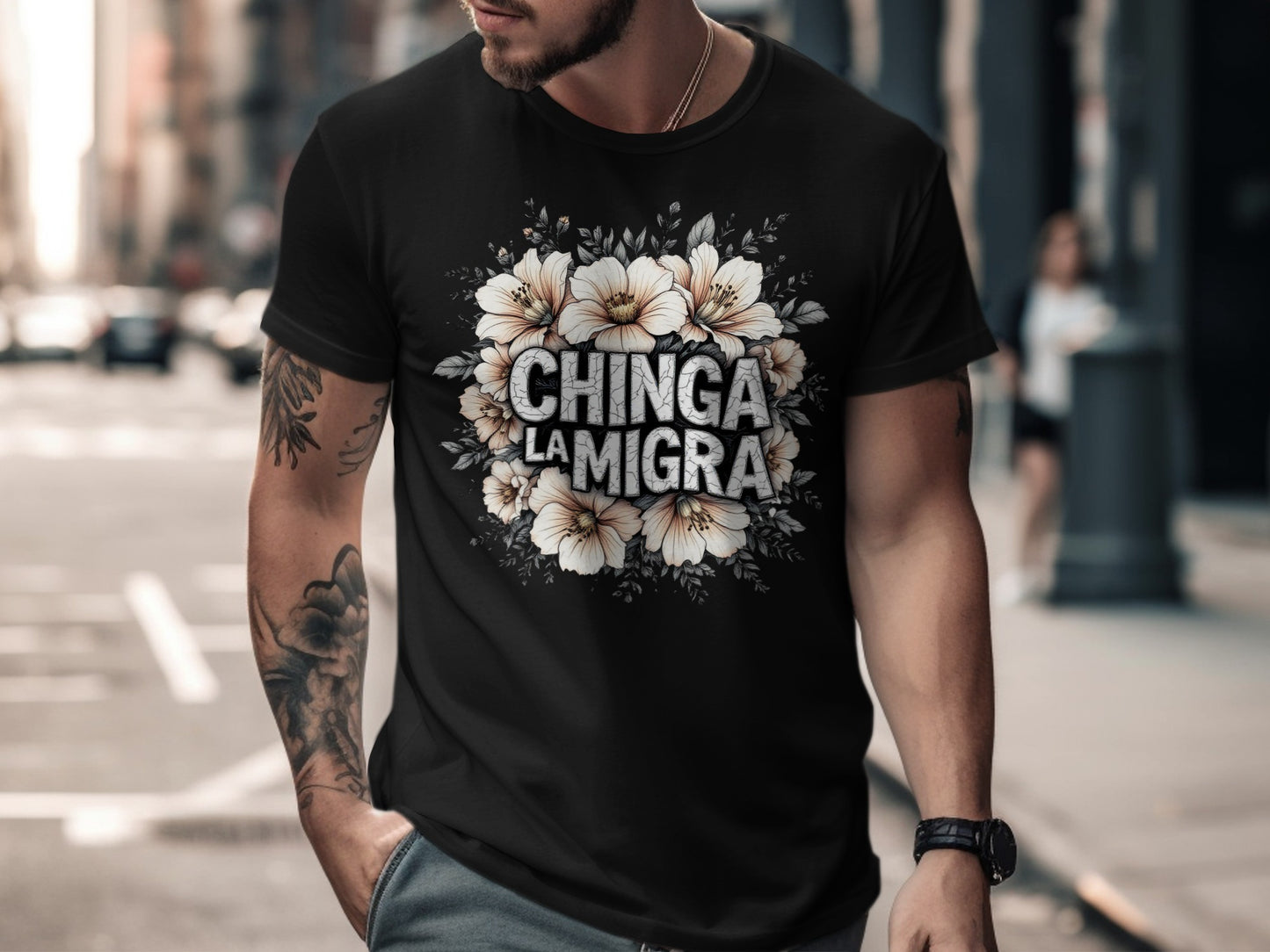 Floral Design Chinga La Migra Statement T-Shirt product type