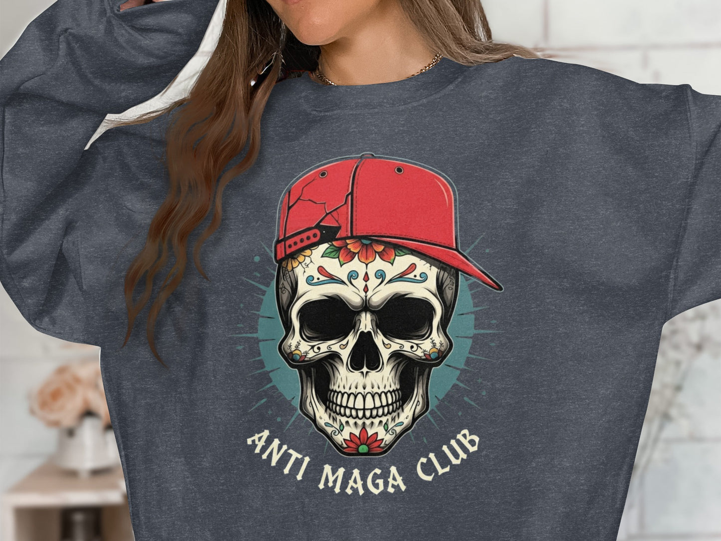 Anti Maga Club Skull with Red Hat Graphic Sweatshirt product