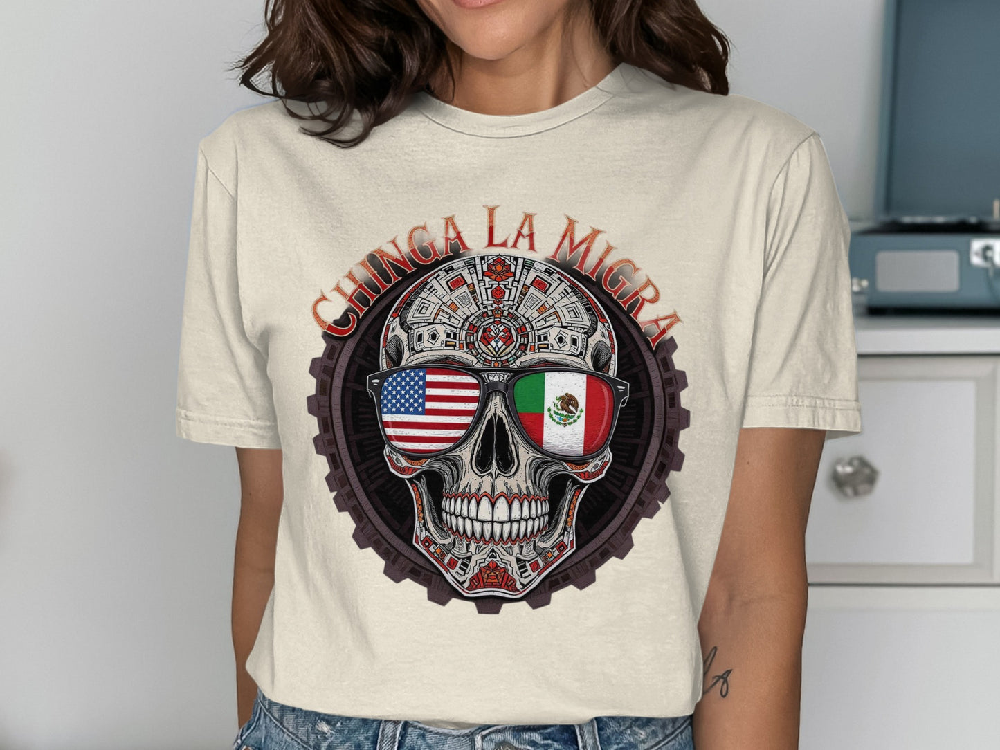 Chinga La Migra Skull Design T-Shirt product type