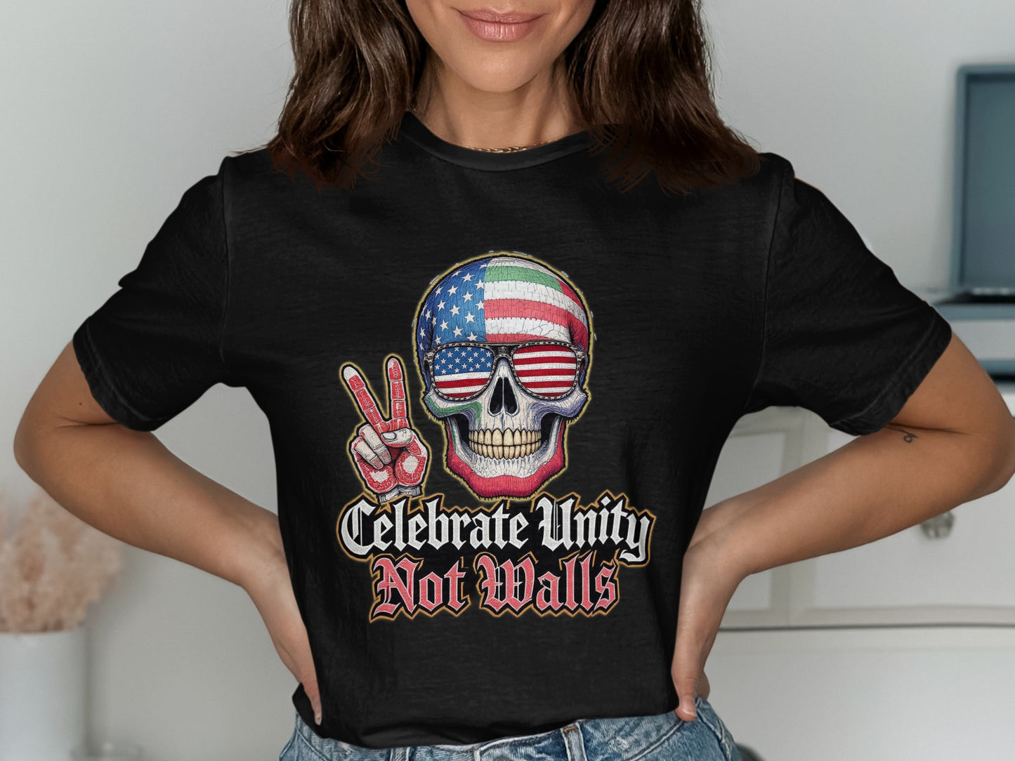 Celebrate Unity Not Walls Skull Graphic T-shirt product type