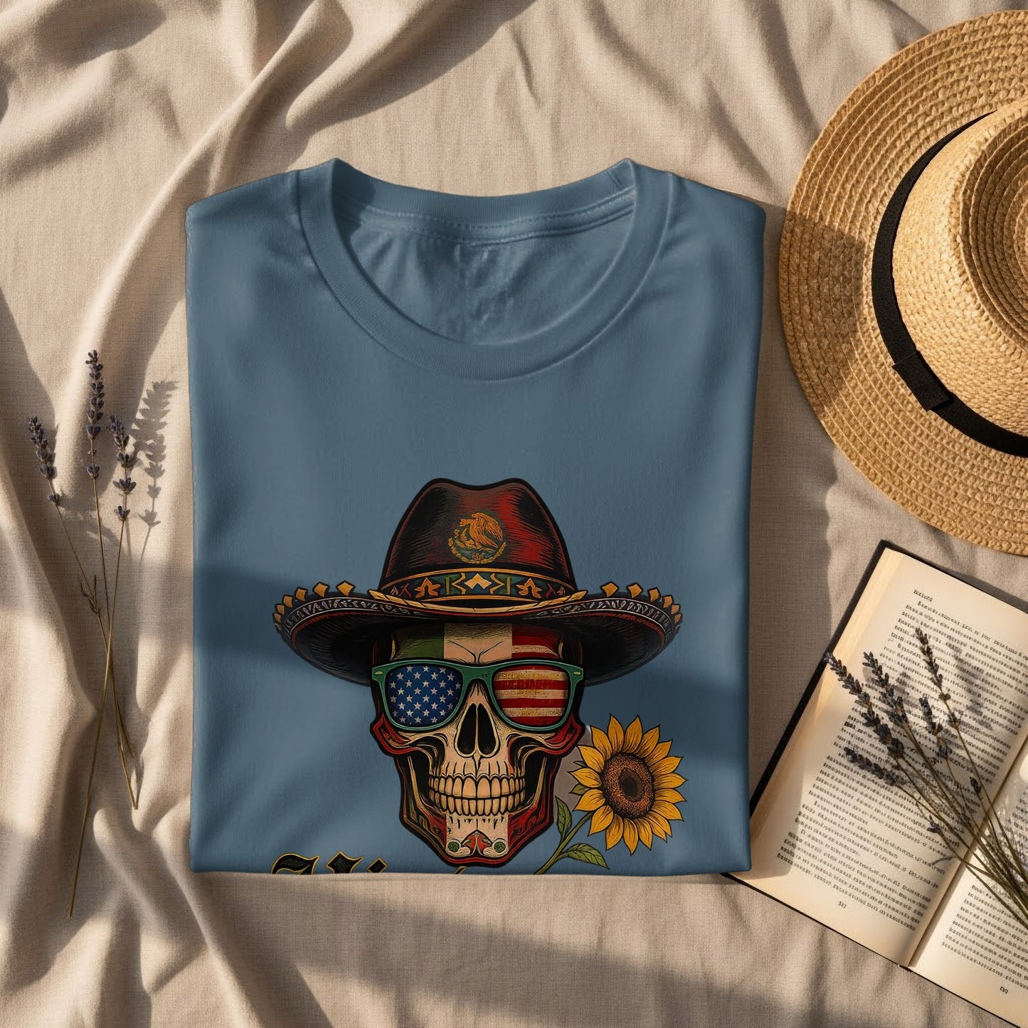 Patriotic Skull Hat With Sunflower Graphic T-shirt product