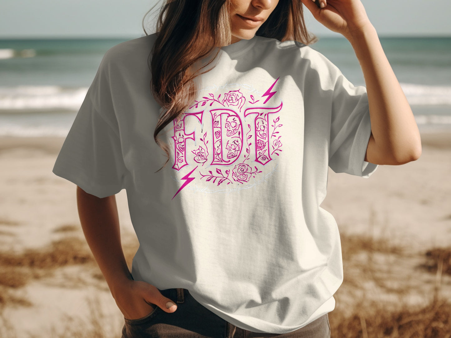 Floral Design FDT Pink Lettering Graphic T-Shirt Product
