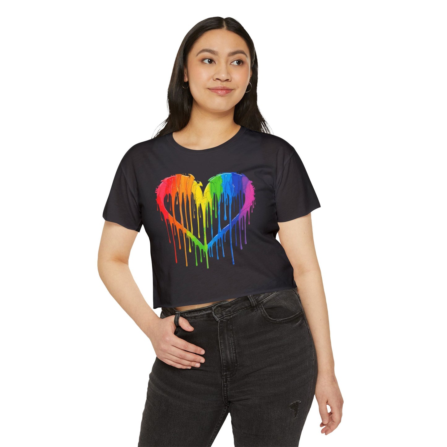 Pride corp top Rainbow Heart Women’s Festival Crop Top - Vibrant and Fun Summer Wear