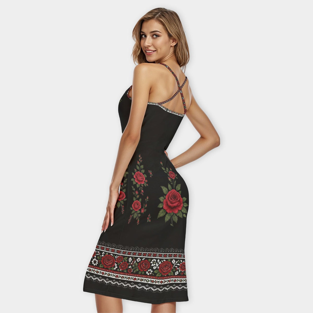 Mexican Traditional but Elegant Designs All-Over Print Women's Bodycon Spaghetti Strap Midi Dress