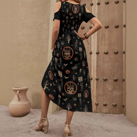 Custom Off-Shoulder Maxi Dress | No Kings Halloween Protest V-Neck
