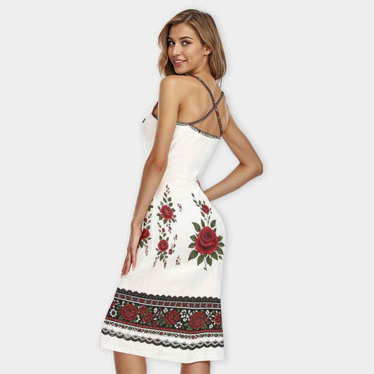 Mexican Traditional Elegant Designs All-Over Print Women's Bodycon Spaghetti Strap Midi Dress