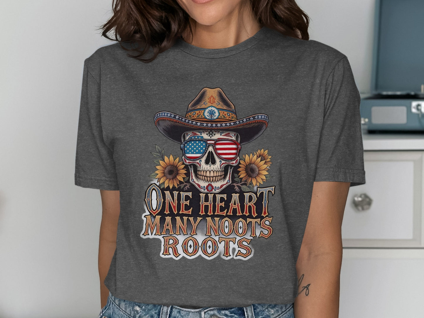 One Heart Many Noots Roots Skull T-shirt product type
