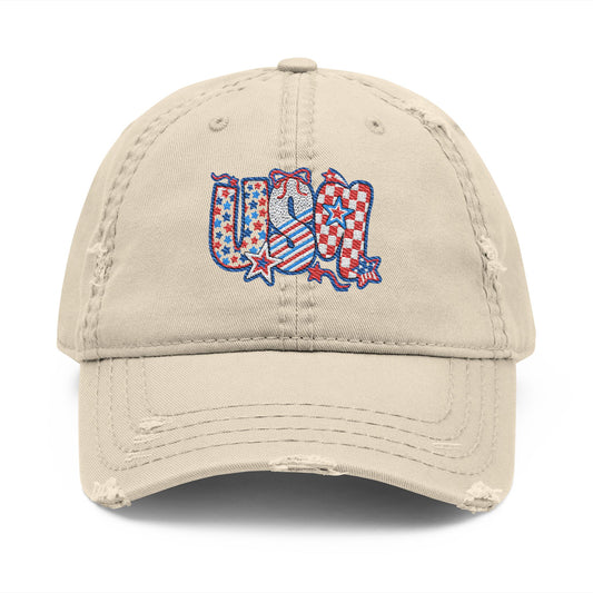 4th of July Hat Distressed Cat Dad Hat with Embroidery | Casual Fashion, Gifts for Cat Lovers, Outdoor Style, Father's Day, Everyday Wear