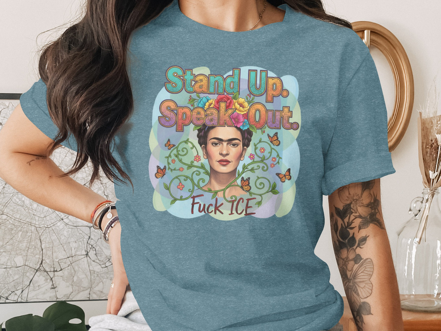 Stand Up Speak Out Fuck ICE graphic t-shirt product type