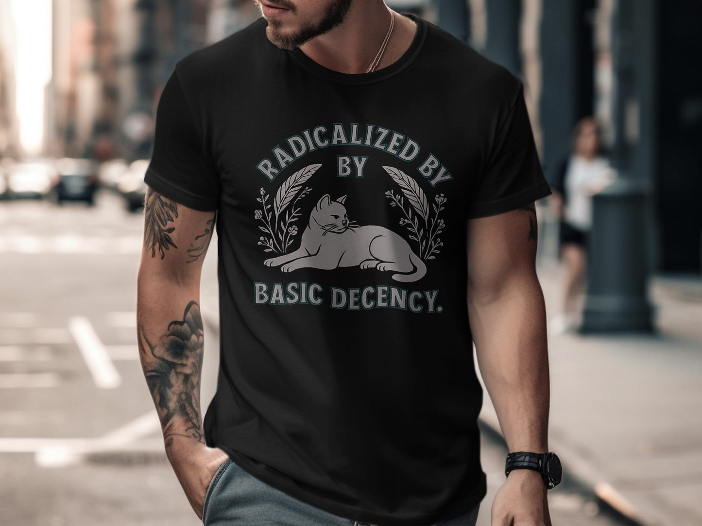 Radicalized by Basic Decency Cat Design Shirt Product