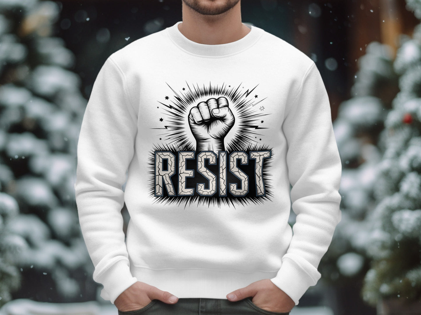 Resist Fist Illustration Design on White Sweatshirt Product