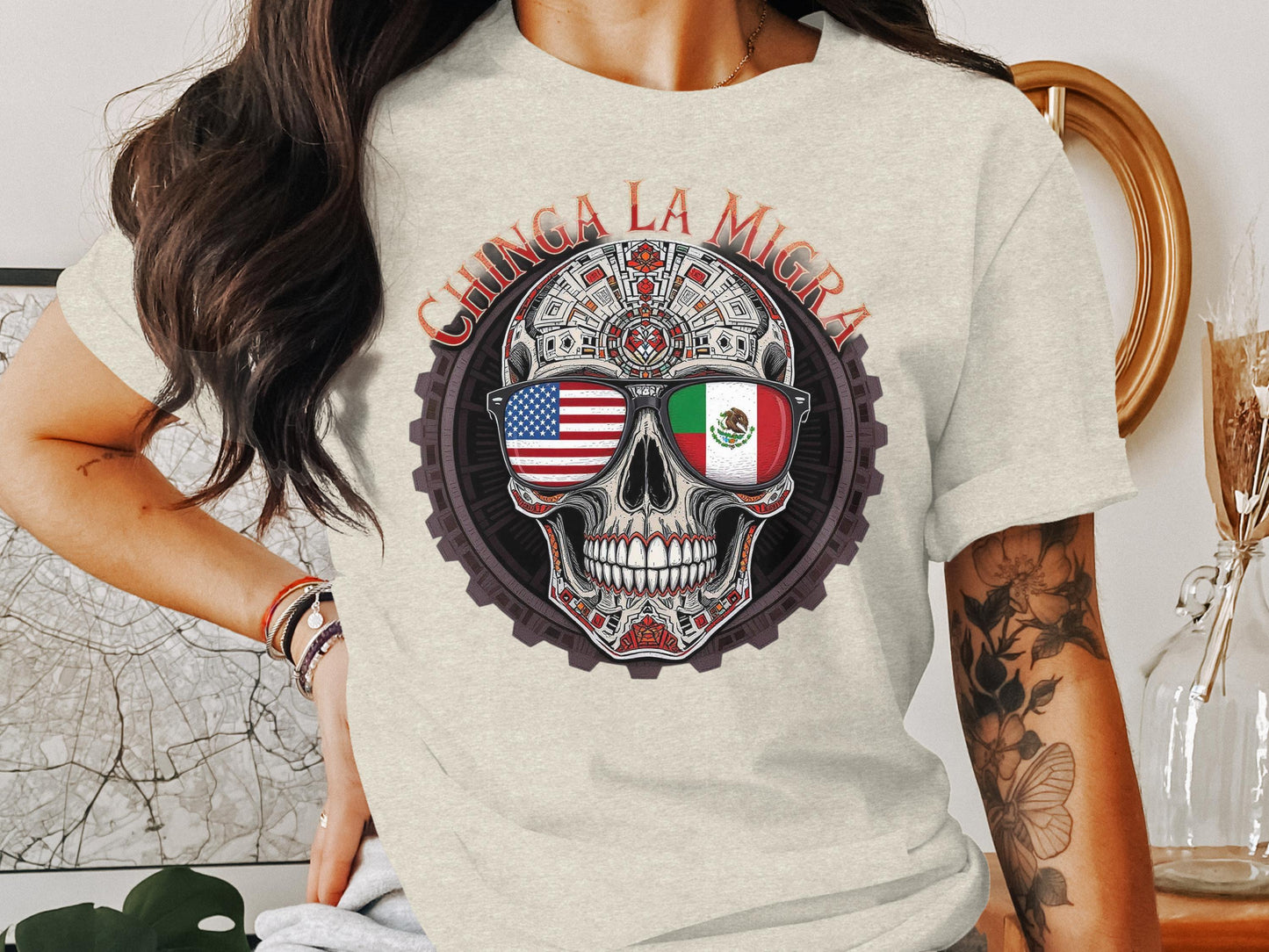 Stylish Chinga La Migra Skull Graphic Unisex T-shirt product type