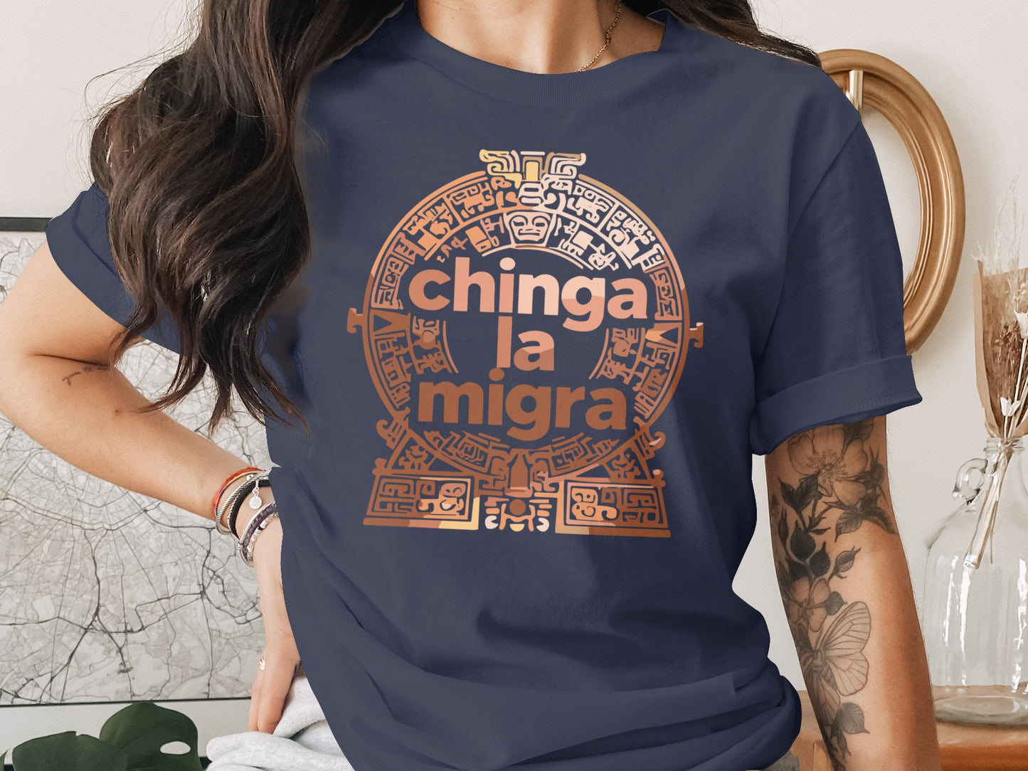 Chinga La Migra Shirt Aztec Calendar Design product