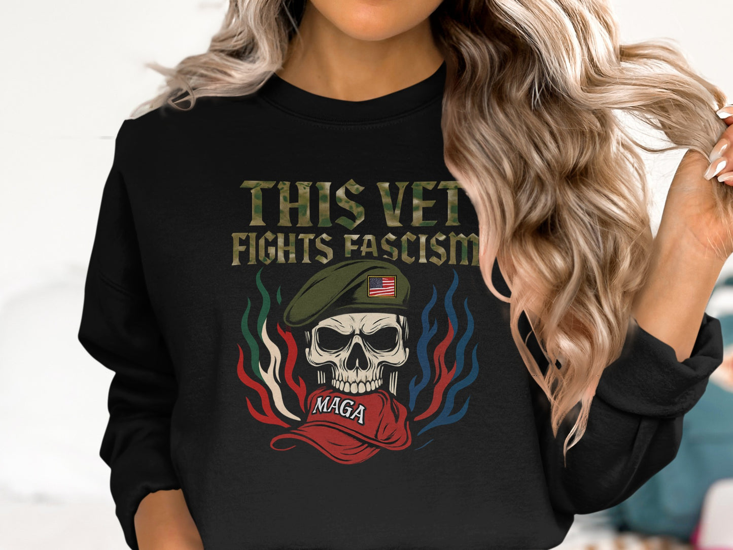 This Vet Fights Fascism Graphic Sweatshirt product