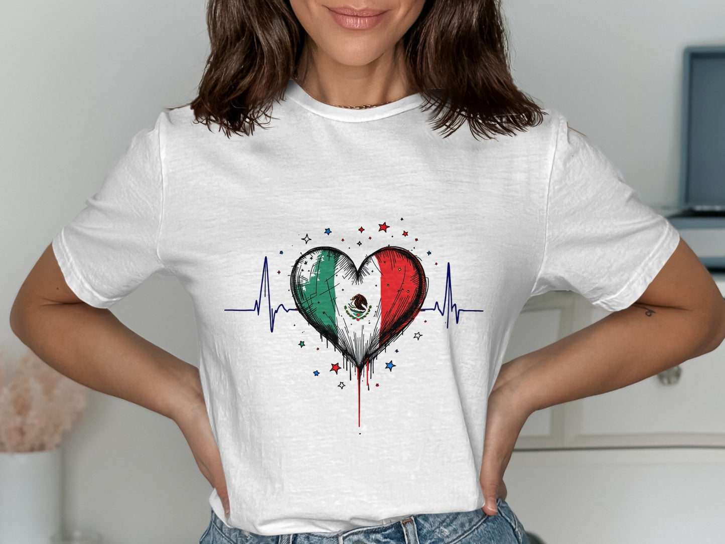 Heartbeat Mexican Flag Heart Graphic Tee product