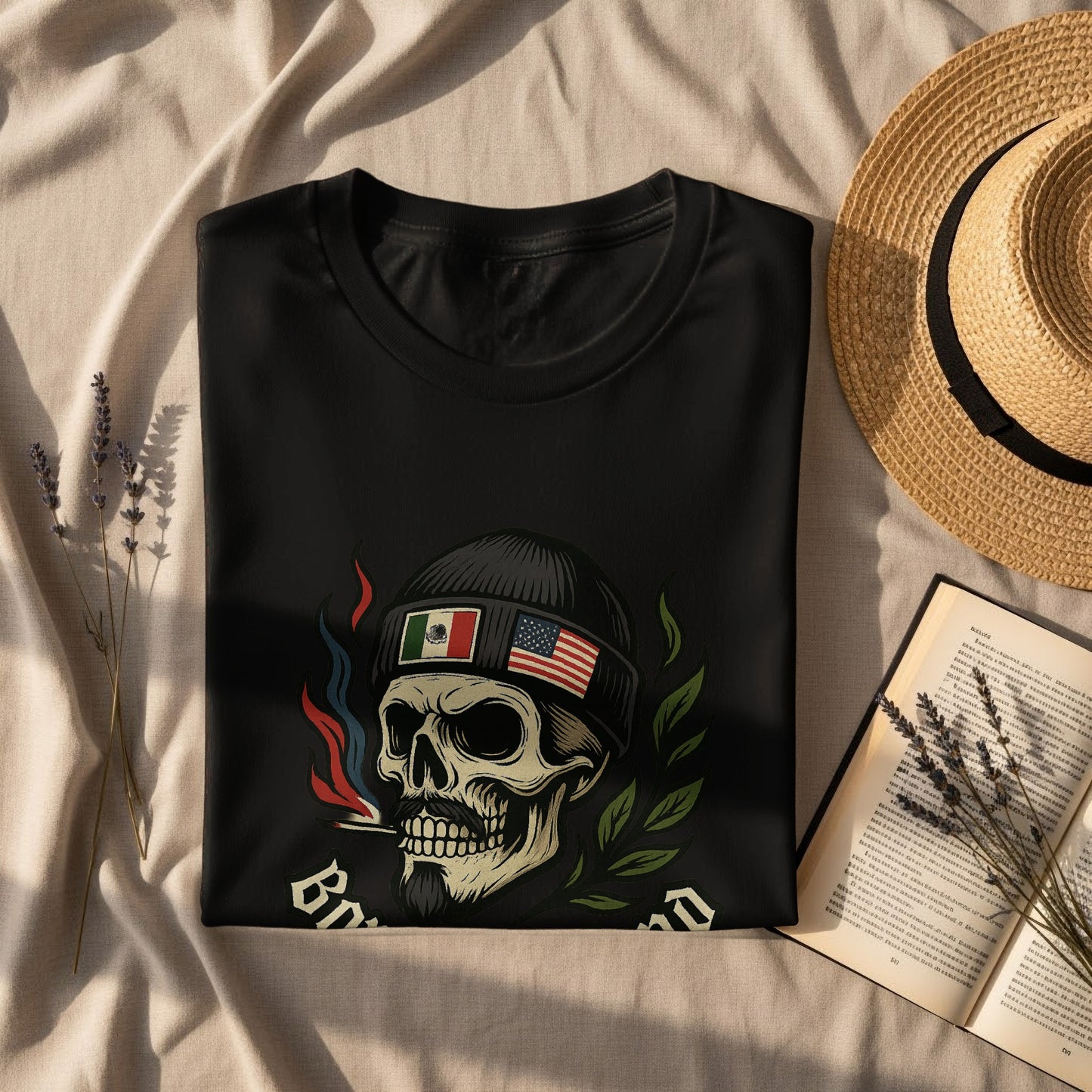 Skull with Flags and Smoke Graphic Design T-Shirt product