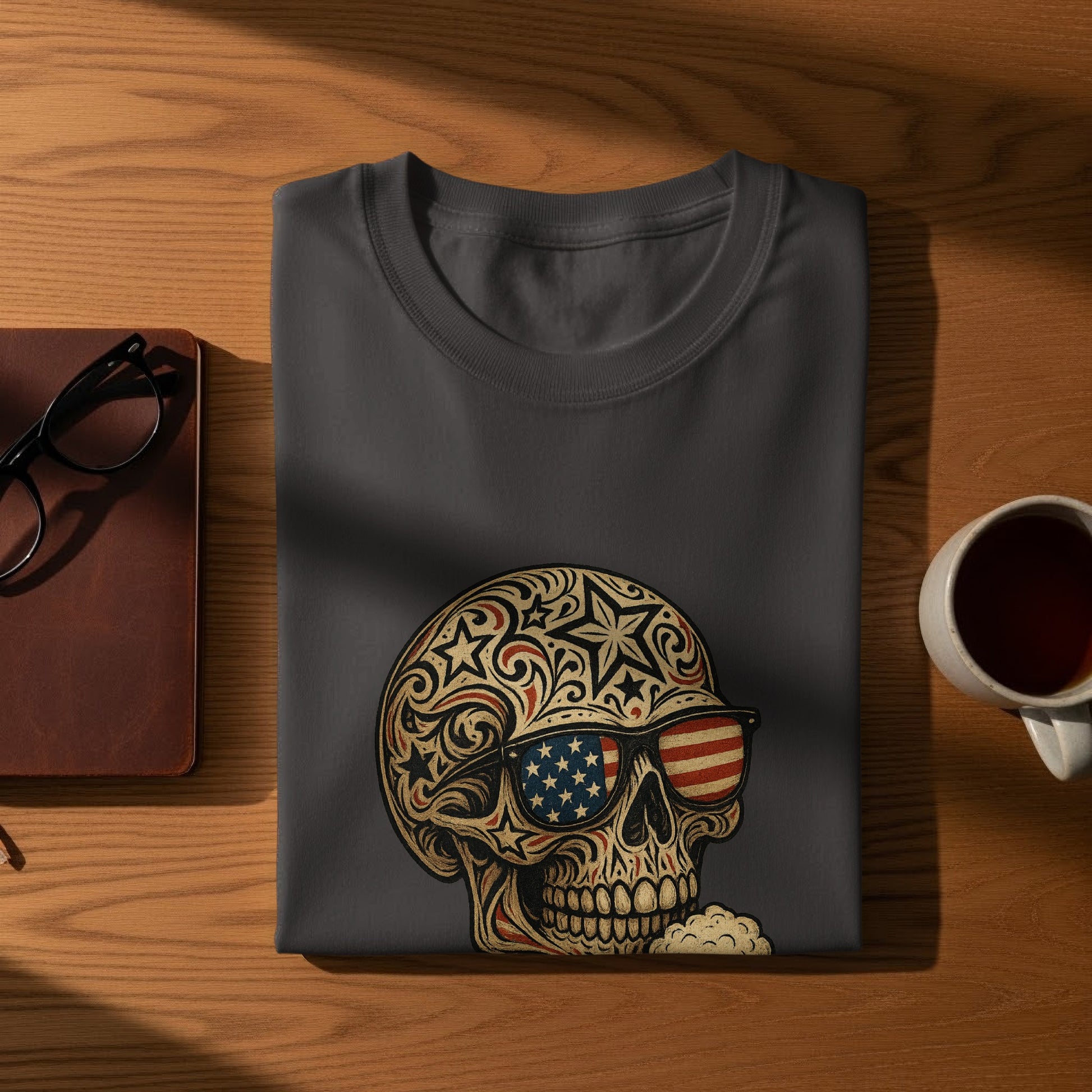 Patriotic Skull with American Flag Design T-shirt product