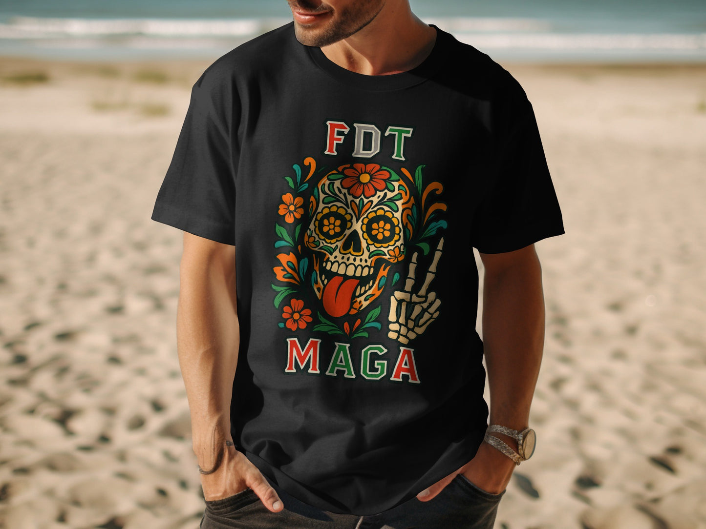 FDT MAGA Skull and Flowers Design T-Shirt product