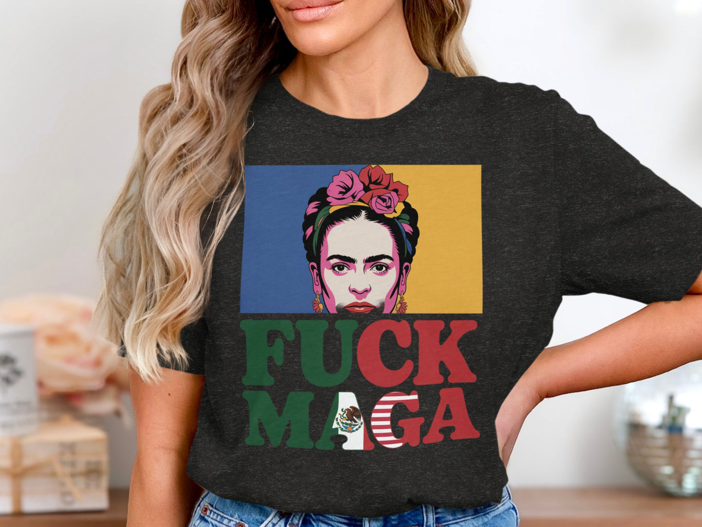 Colorful Frida Kahlo F*CK MAGA Statement T-shirt product