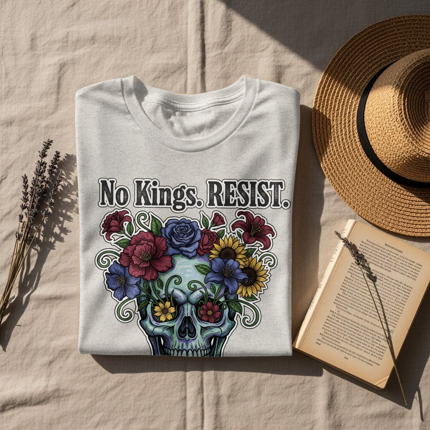 No Kings RESIST Skull with Flowers Graphic T-Shirt product