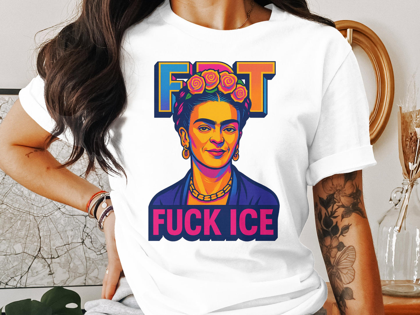 Colorful Frida Inspired Fck Ice Graphic T-Shirt Product