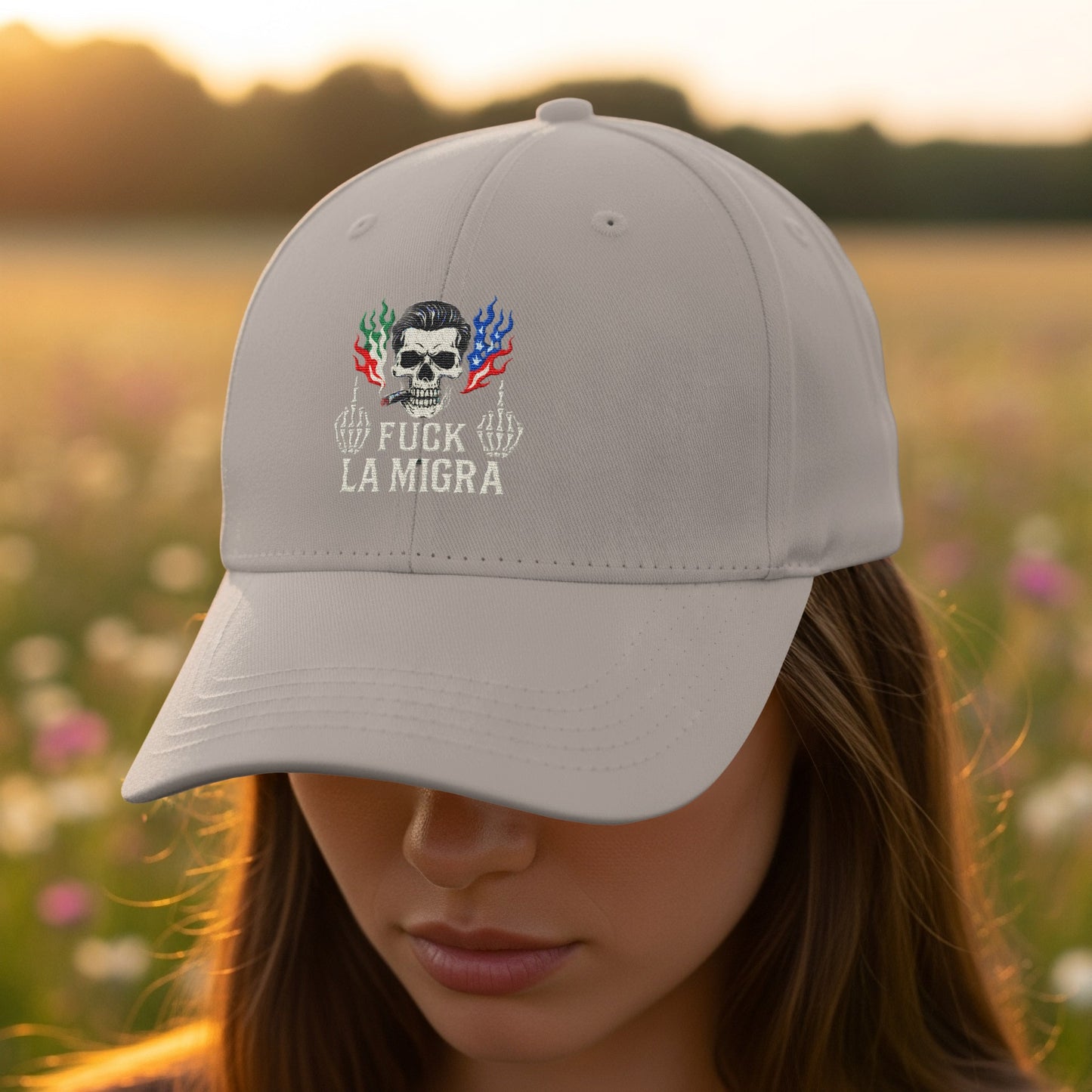 Fuck La Migra Skull Embroidered Casual Cap product