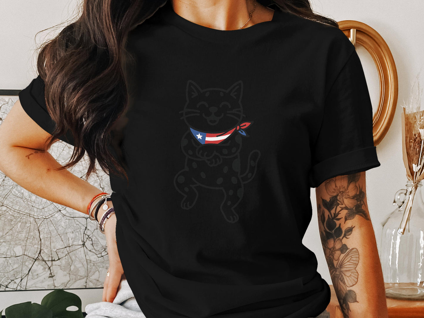 Happy Cat with American Flag Bandana T-Shirt product