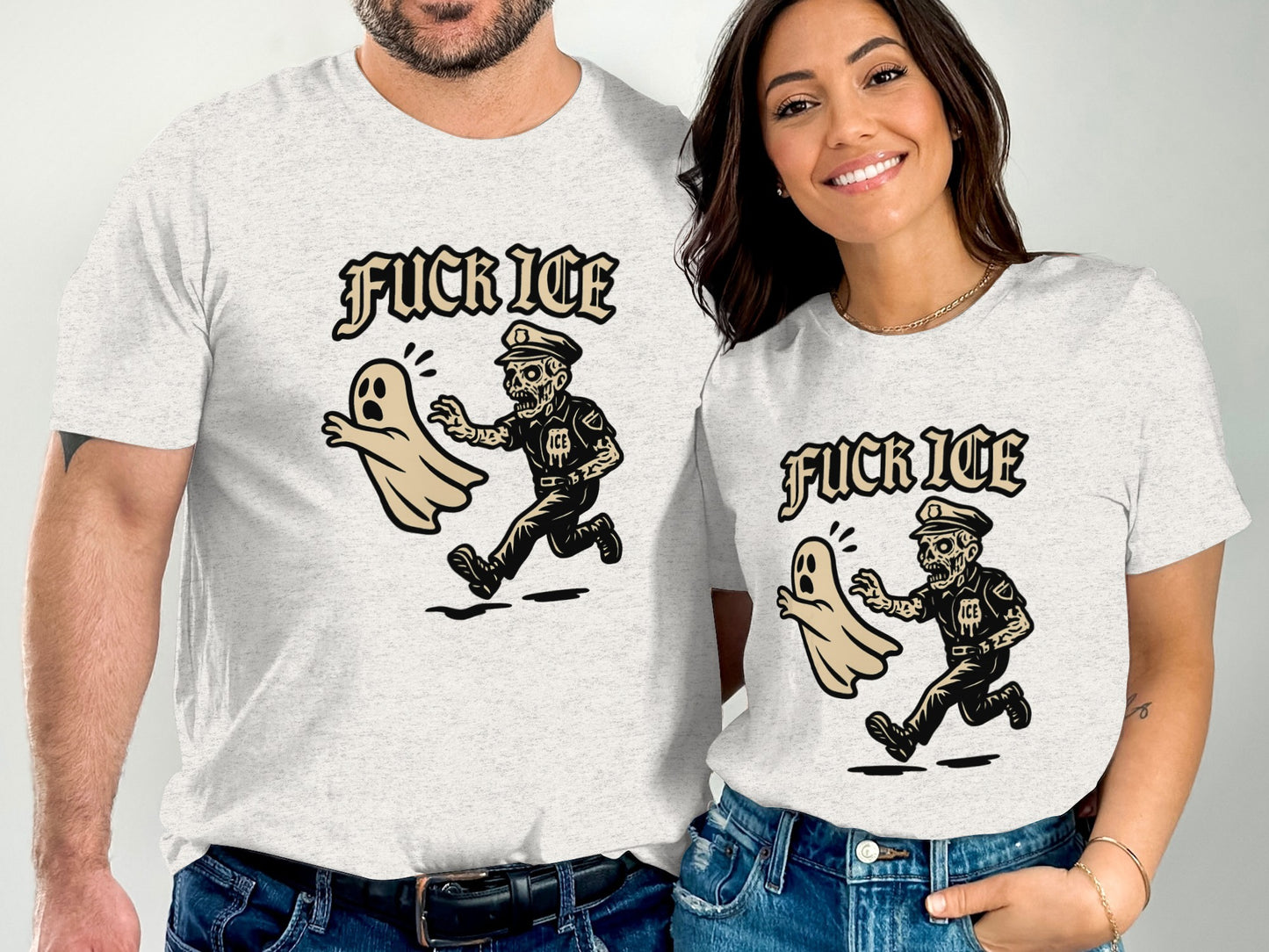 Fuck Ice Cop Chasing Ghost Graphic T-shirt product type