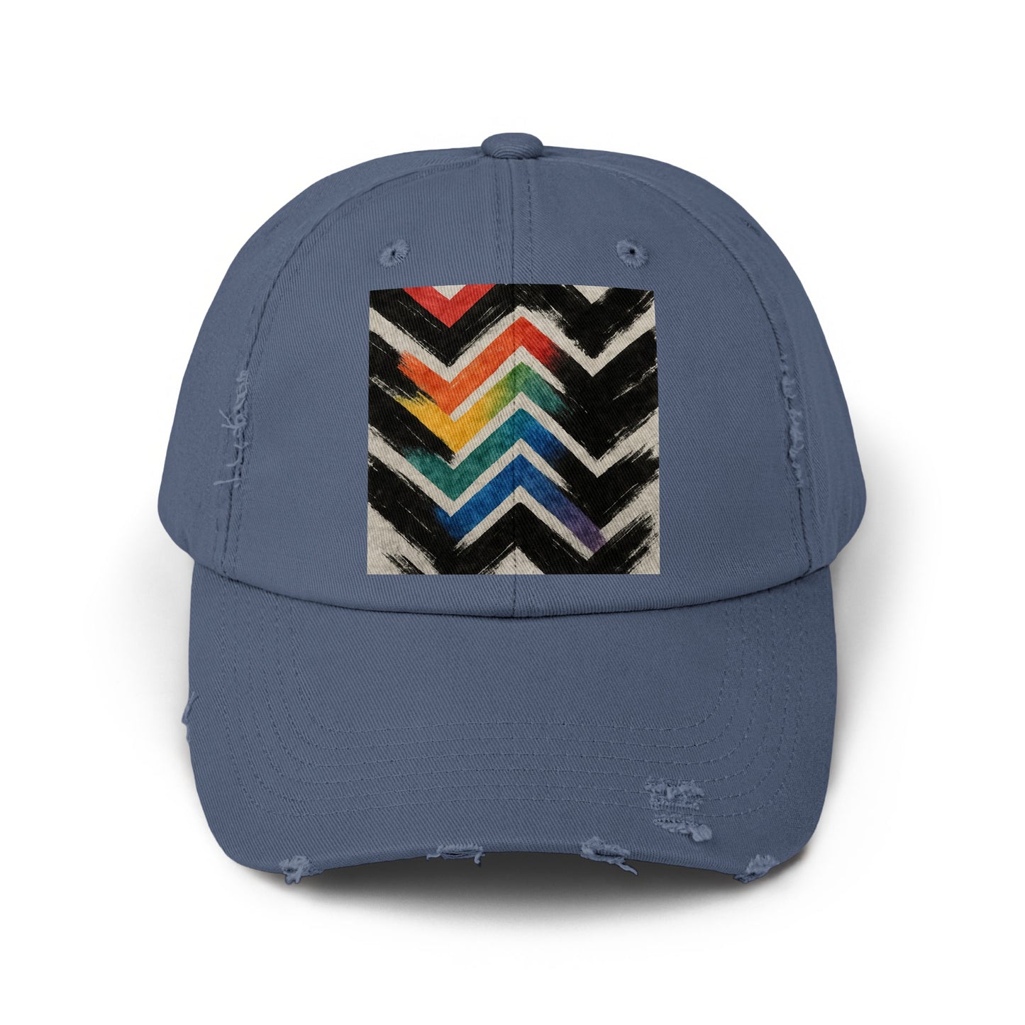 Stylish Distressed Cap with Colorful Zigzag Pattern product type