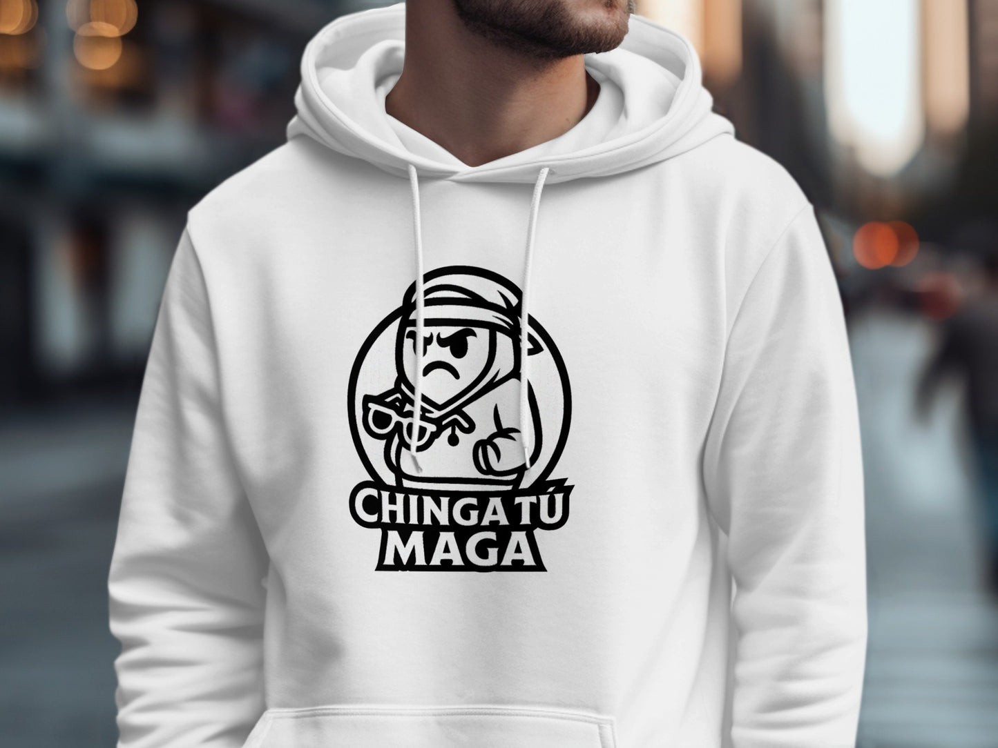Chinga Tu Maga White Hoodie Streetwear Product