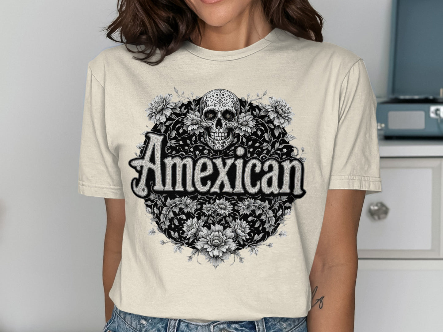 Amexican Skull and Floral Graphic Tee product