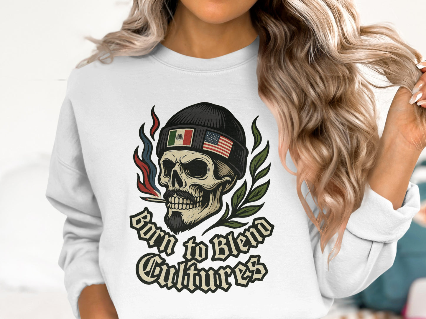 Born to Blend Cultures Skull Design Sweatshirt product