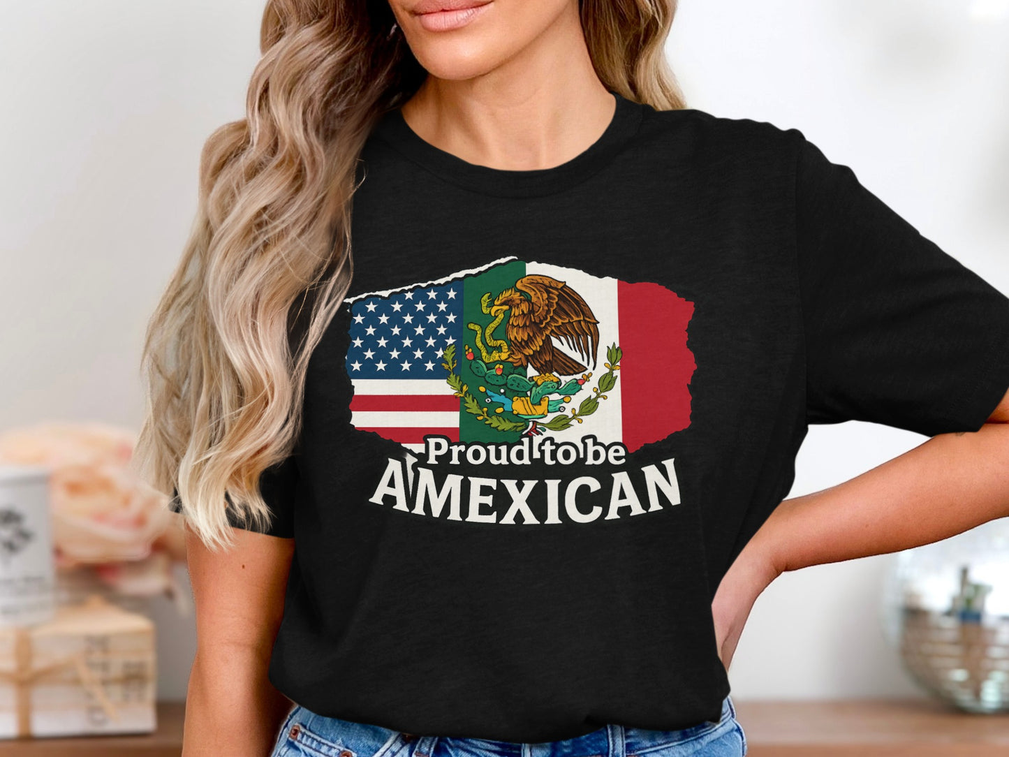 Proud to be AMEXICAN graphic printed t-shirt product
