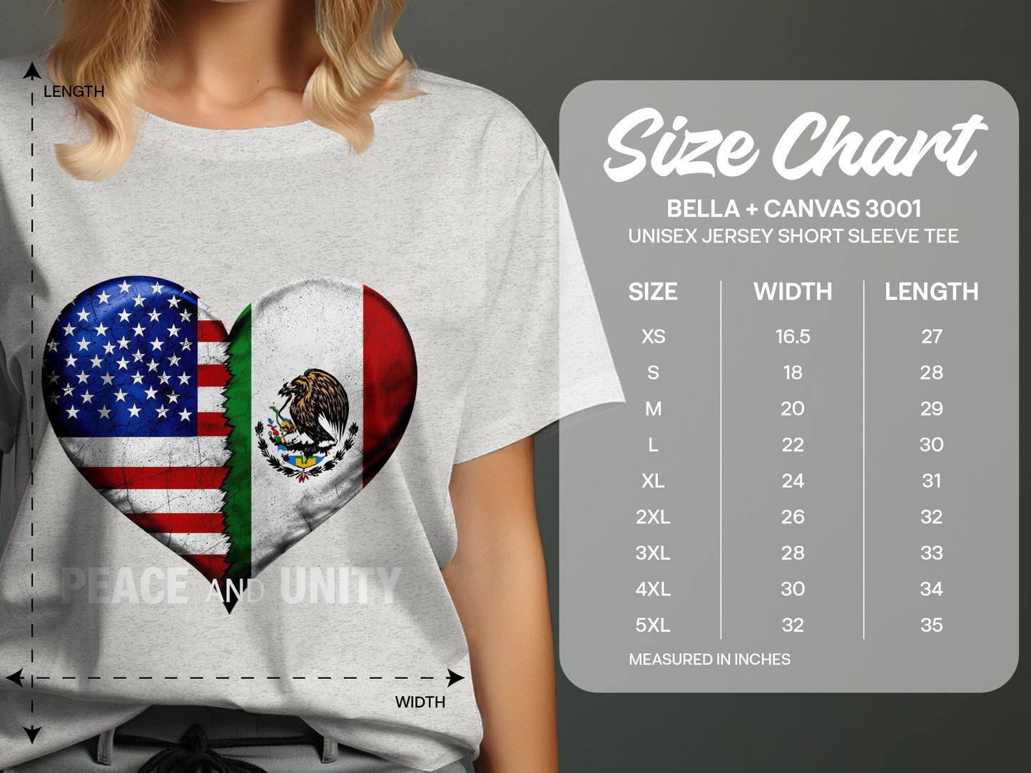 Peace and Unity USA Mexico Heart Graphic product