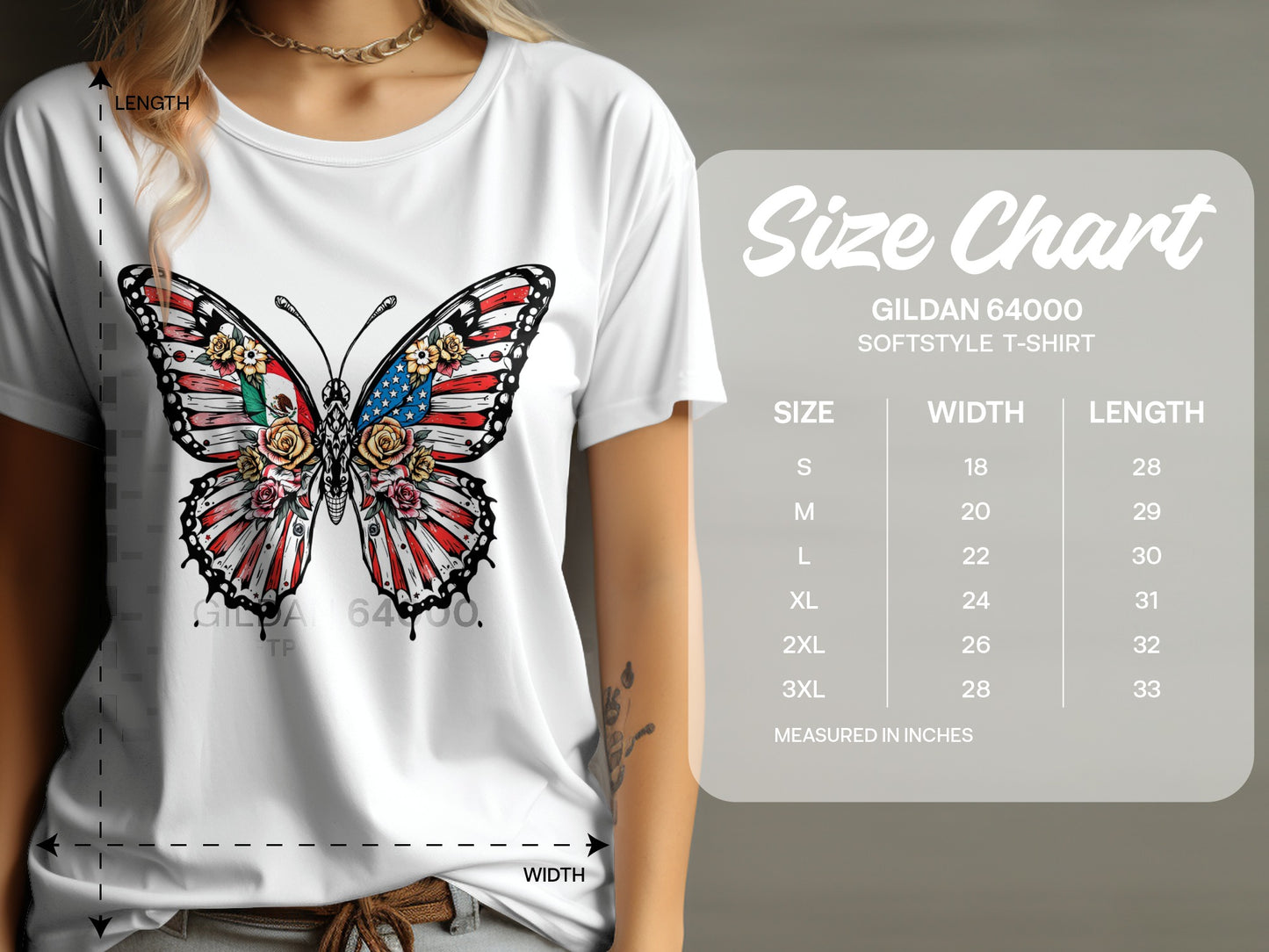 American Flag Flower Butterfly Gildan 64000 softstyle t-shirt product