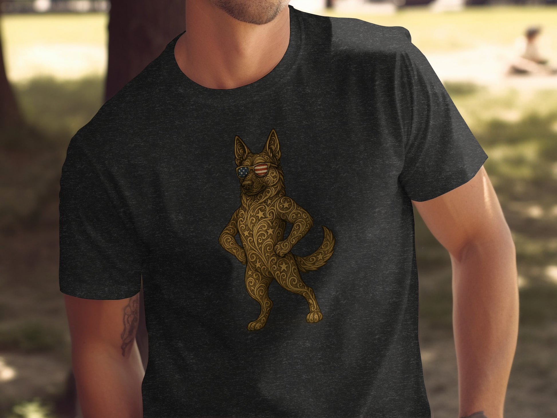 Stylish Dog Graphic Design on Dark Grey T-shirt Product Type