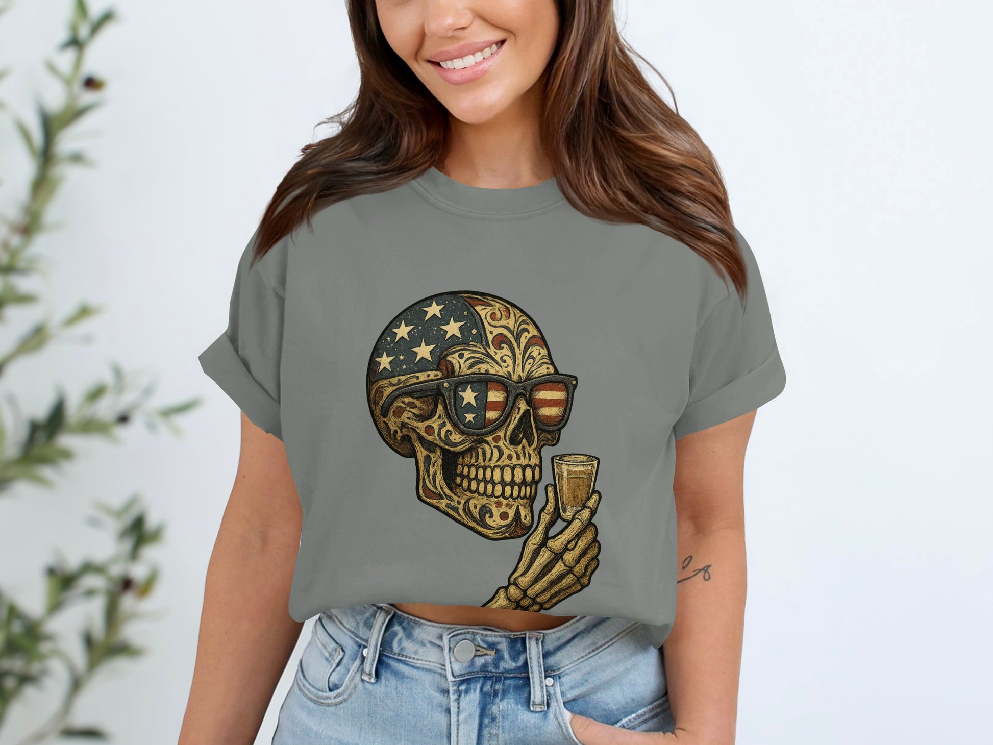 Patriotic Skull with Sunglasses Graphic T-shirt product type