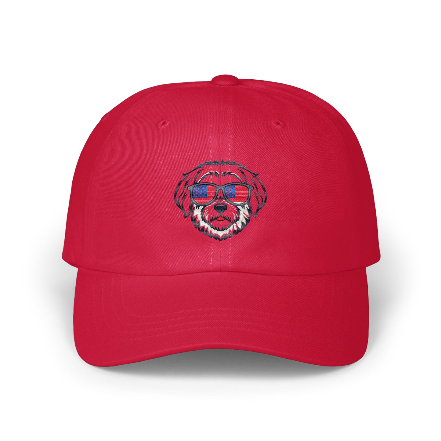 Red Baseball Cap with Cool Dog Embroidery product