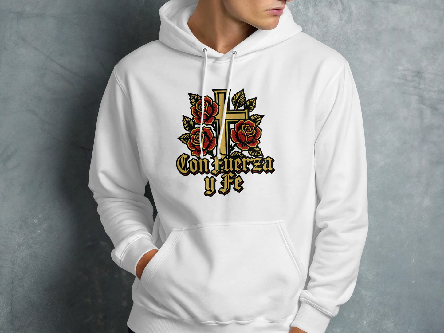 Con Fuerza y Fe Cross Red Rose Graphic Hoodie product