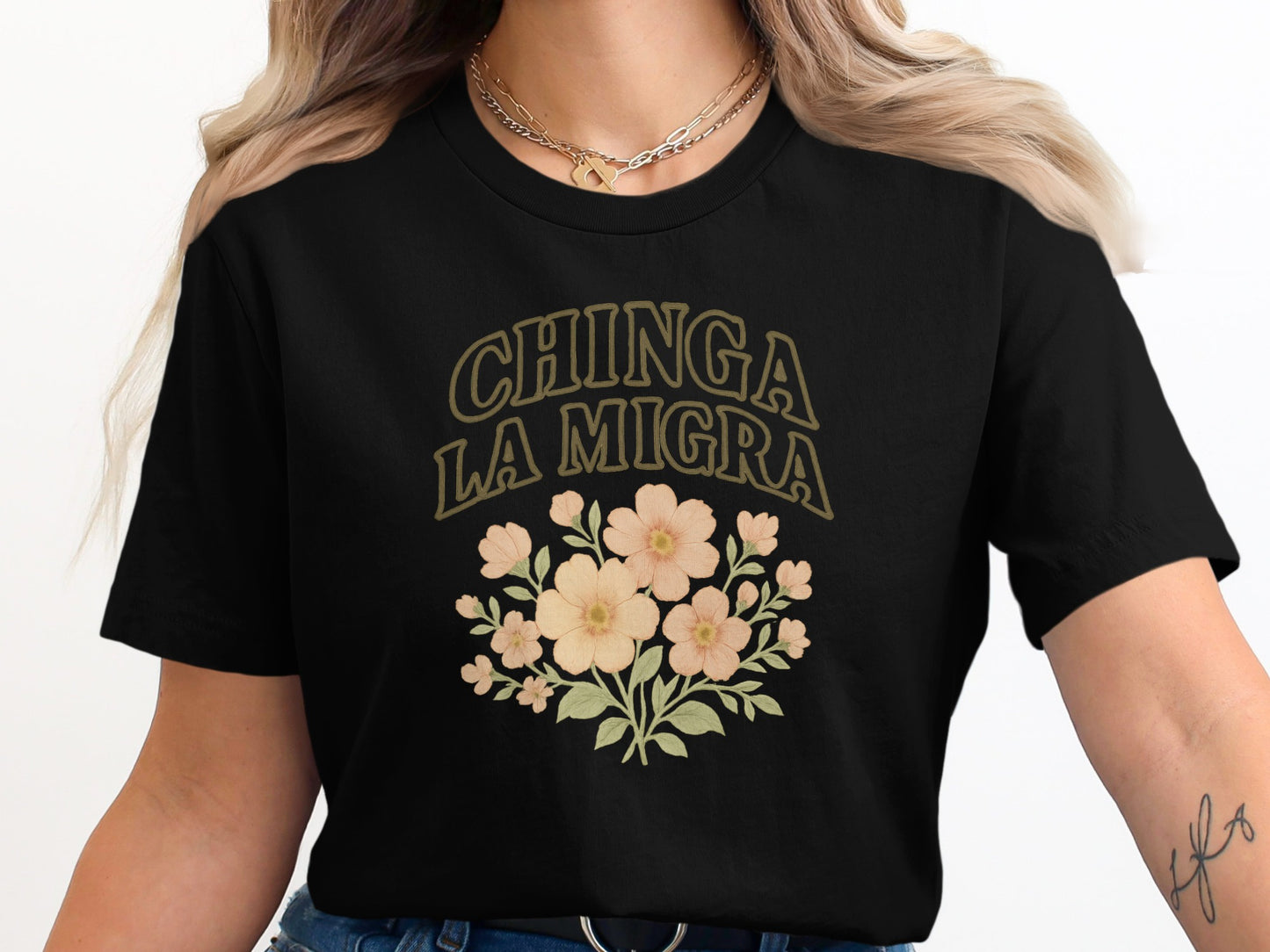Chinga La Migra Floral Graphic Statement Tee Shirt Product