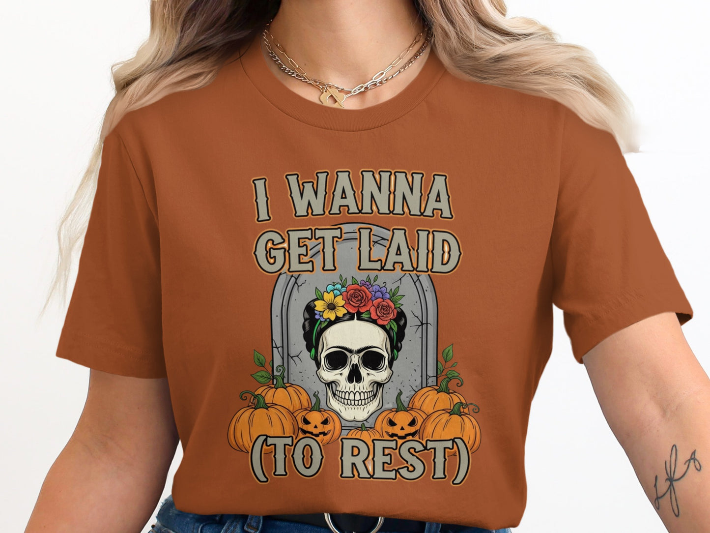 I Wanna Get Laid to Rest Halloween Skull T-Shirt product type