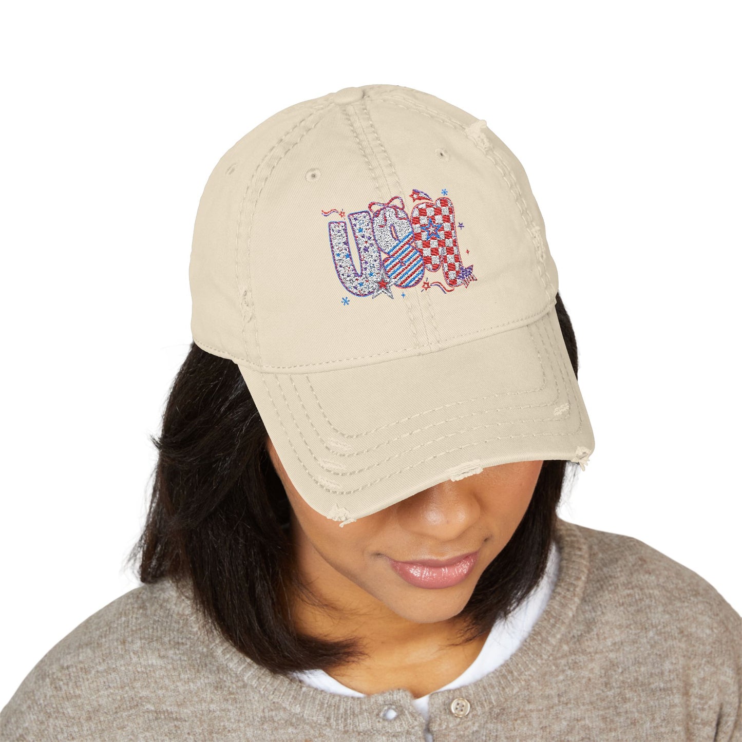 4th of July Hat Distressed Cat Dad Hat with Embroidery | Casual Fashion, Gifts for Cat Lovers, Outdoor Style, Father's Day, Everyday Wear