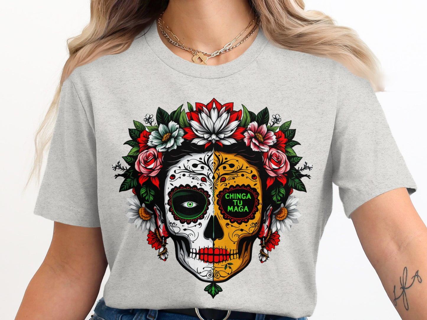 Vibrant Day of The Dead Skull Printed Shirt product type