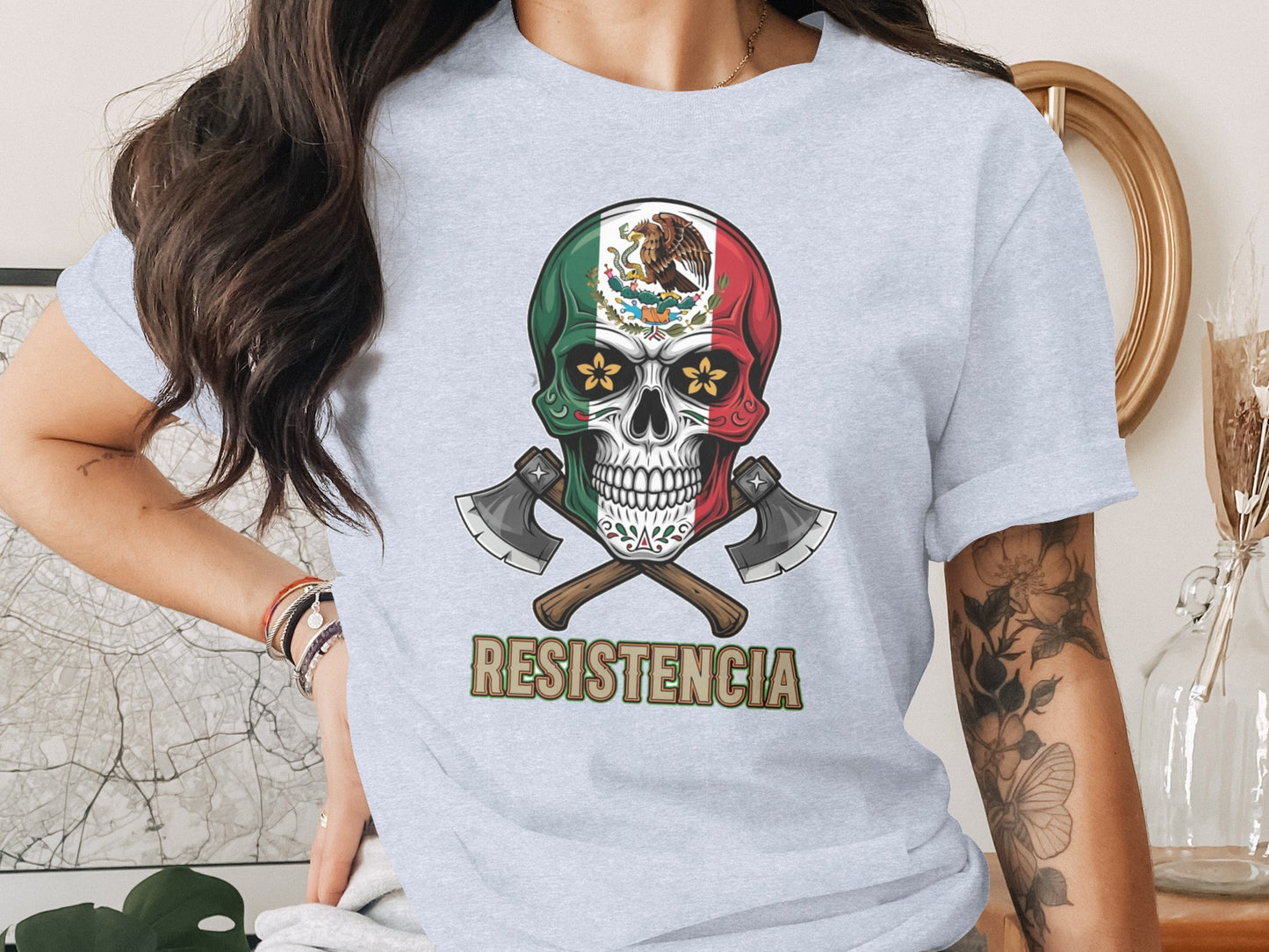 Patriotic Mexican Skull Resistencia Design Shirt product type