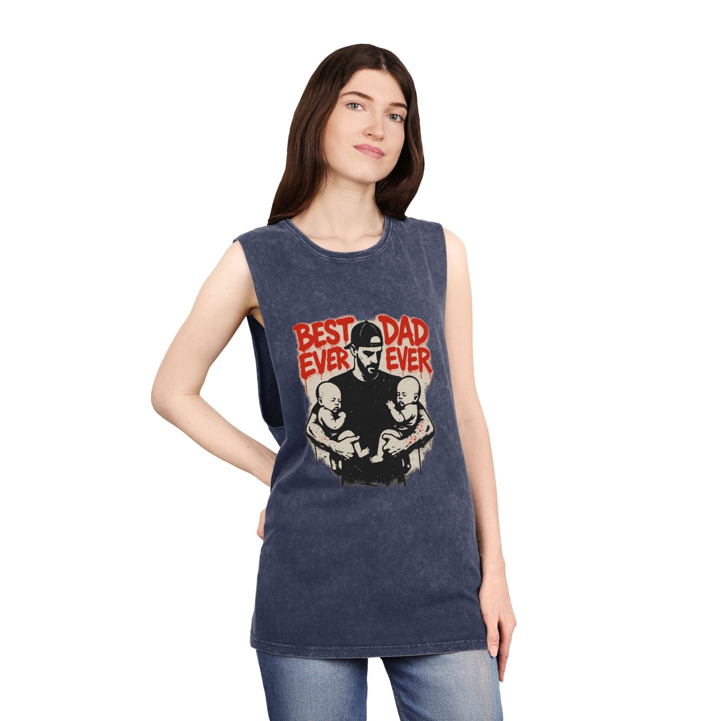 Best Dad Ever Stonewash Tank Top - Father's Day Gift, Dad Apparel, Unisex Summer Wear, Casual Outfit, Family Tank Top