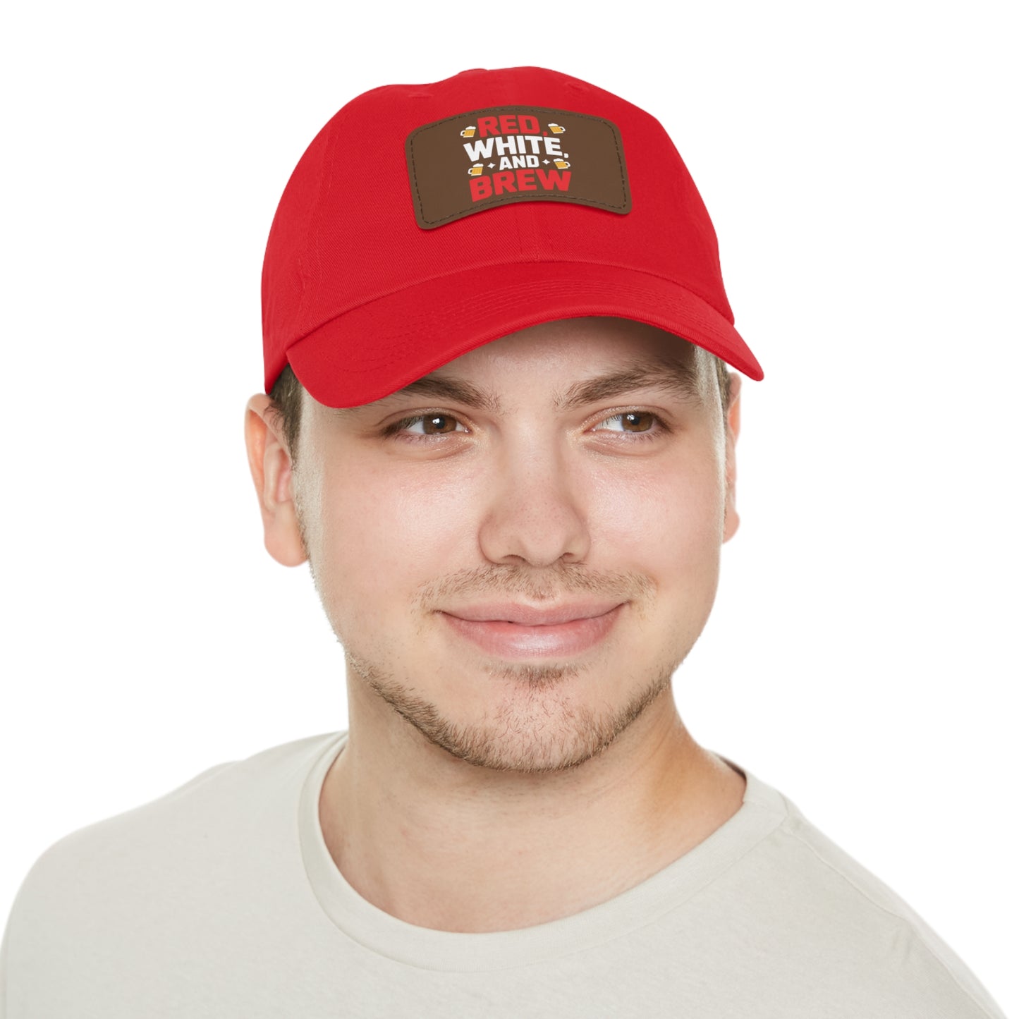 Red White and Brew Dad Hat with Leather Patch - Perfect for Beer Lovers