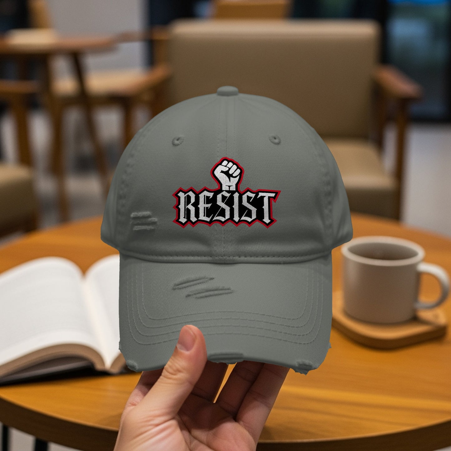 Resist Graphic Embroidered Distressed Look Hat product type